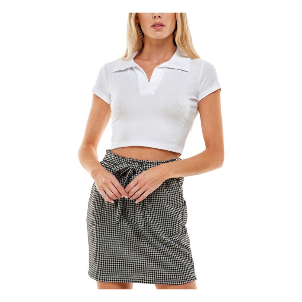 NO COMMENT Womens Tie Crop Top Short Sleeve Short Party Sheath Dress